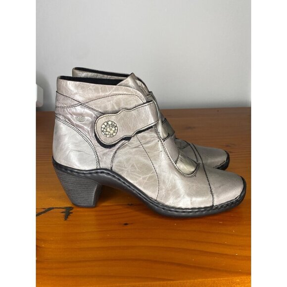 Josef Seibel Womens Grey Leather Heeled Ankle Boots Size 6 With Velcro Closure - Picture 3 of 9